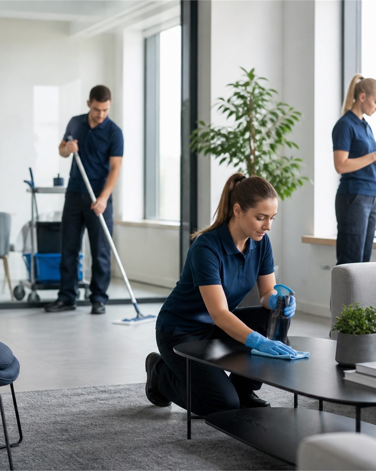 Schoonmaakteam bereidt werkzaamheden voor