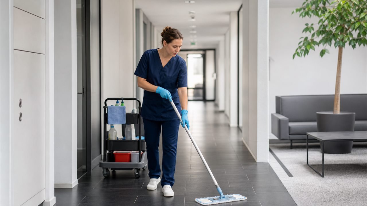 Regelmatige schoonmaak in een moderne bedrijfsruimte