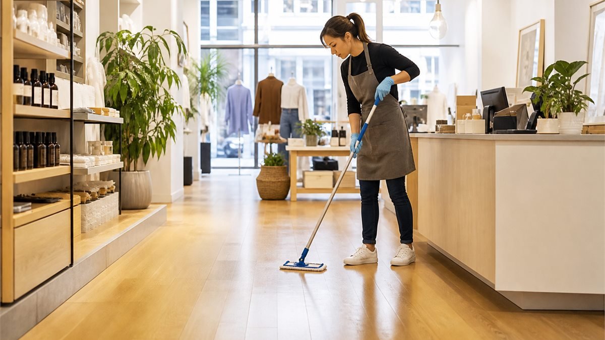 Schone winkelruimte voor winkelreiniging
